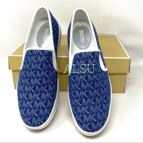 SANTA’S DEAL 🎄 Michael Kors Platform Teddi Slip On Jacquard Blue Women Size 7.5 - Picture 7 of 11